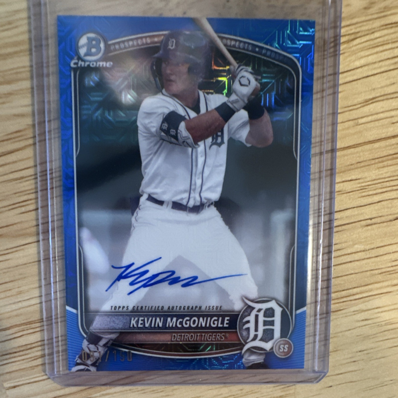 Bowman 2025 Chrome Kevin McGonigle Blue Mojo Auto /150 Tigers Rookie