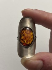 Sterling Silver Didae Signed Israel Natural Amber Wide Band Ring Size 7.75