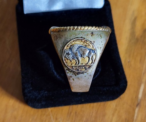 BRADFORD EXCHANGE STERLING SILVER 24K BGE 1936 BUFFALO NICKEL RING ORIGINAL BOX - Picture 3 of 8