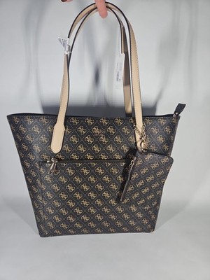 GUESS Rylan Monogram Top Zip Tote   Brown