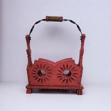 Magazine Basket Handpainted Red Newspaper Holder