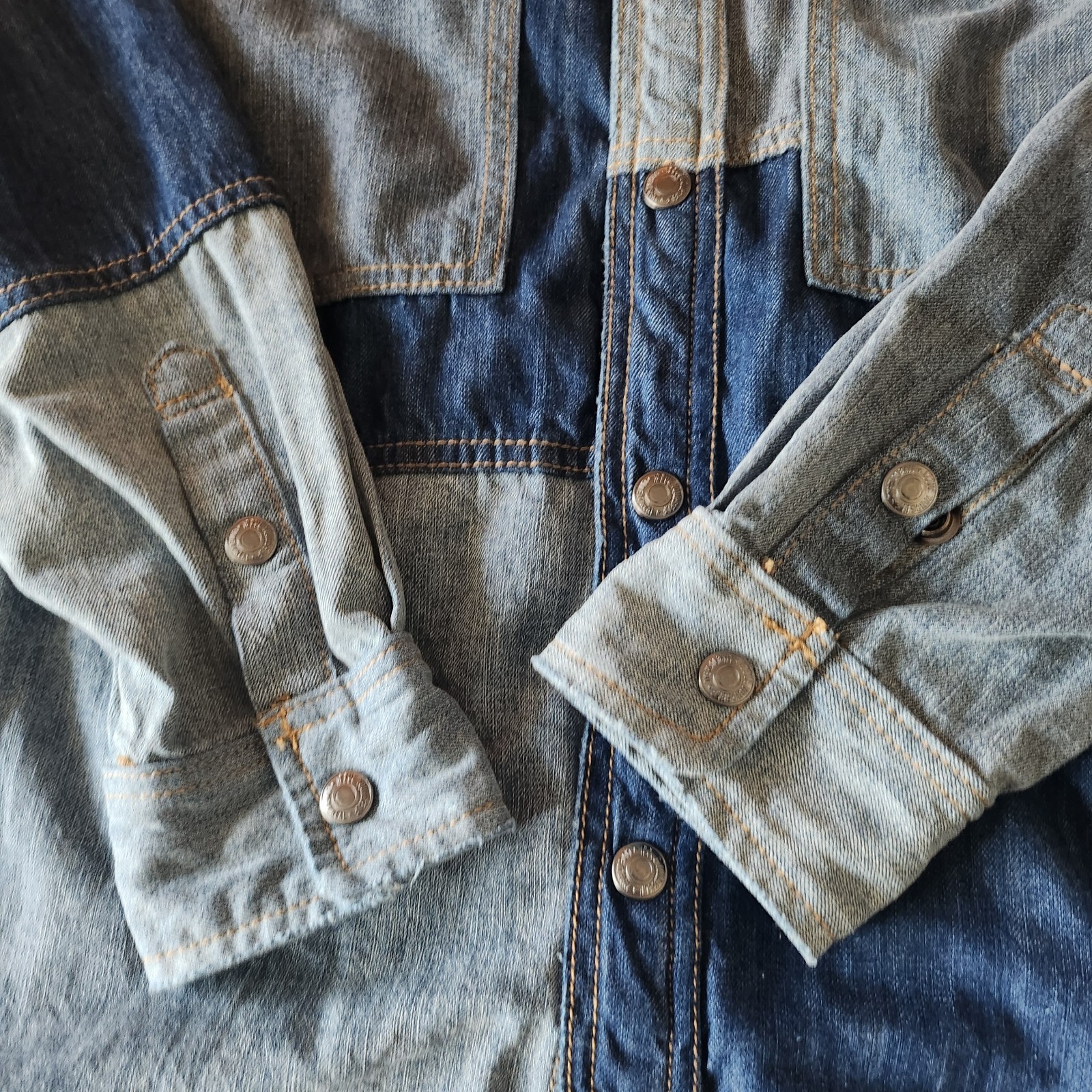 Izzue Raw Patchwork Denim Flannel Button Up Shirt… - image 5