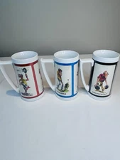 3 Vintage Thermo Serv 1970s Mug Cup Tumbler Humorous Funny Sports Cartoons