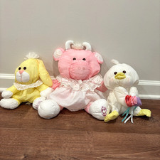 Vintage Fisher Price Puffalumps Plush Animals Cow Chick Bunny Easter Pastel 80s