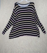 Nine West Womens Striped Long-Sleeve Black Tunic Top 5X Rayon Blend Soft Knit