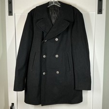 Vtg U.S. Navy Enlisted Wool Black Peacoat Men's Size 40L Pewter Buttons 1970's