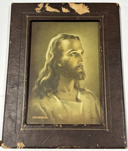 1941 Jesus Christ Portrait Kriebel & Bates Framed Religious Litho Print 7”x 9”