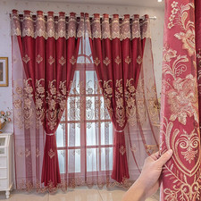 Luxury Red Double Layer Curtains with Valance for Living Room/Bedroom 51x102