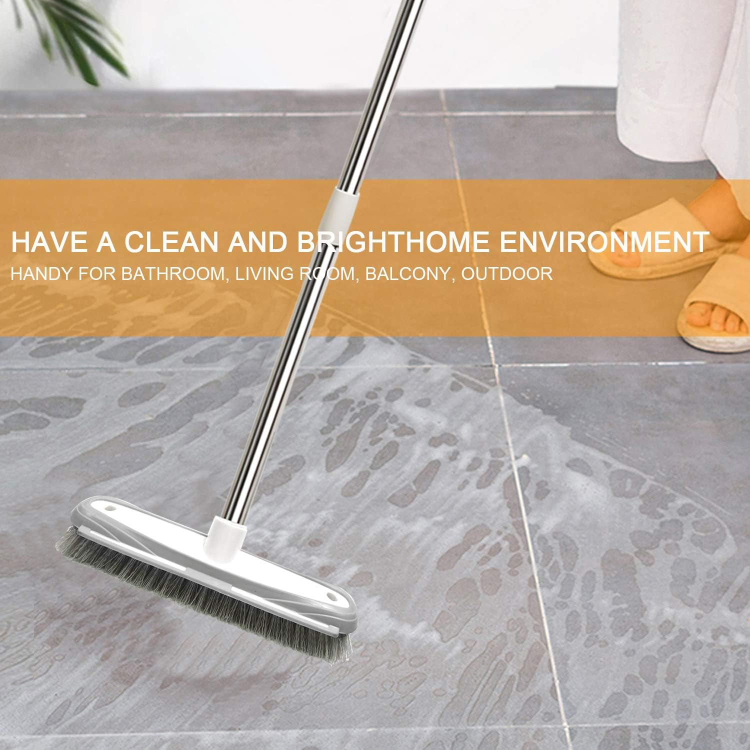 Push Broom,Tub Tile Broom Brush,Stiff Bristles Broom for Shower Cleaning, Patio,