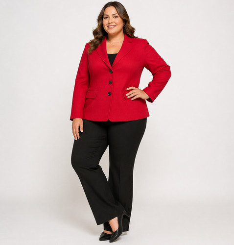 Kasper Red Power Blazer Jacket 16W Career Office 3 Button Stretch Tailored Chic