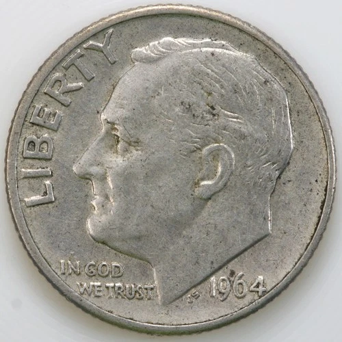 1964 D AU About Uncirculated Roosevelt Dime 90% Silver D36