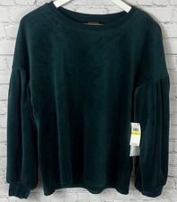 NWT 1. STATE Women's Green Forest Velour Sweatshirt Size Medium $59.00