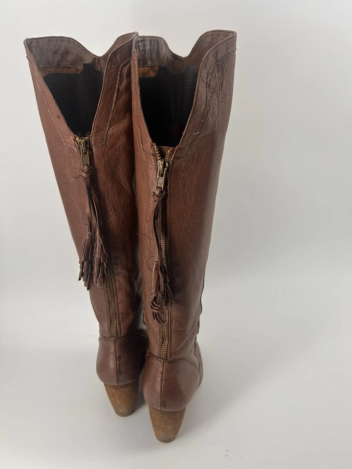 Steve Madden Women's Turnerr Leather Tall Boots 7 Brown Tassel Western Equest - Image 3 of 4