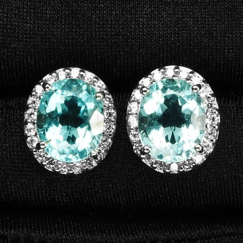 LIGHT BLUE AQUAMARINE OVAL 5.20CT 925 STERLING SILVER WHITE GOLD STUD EARRINGS