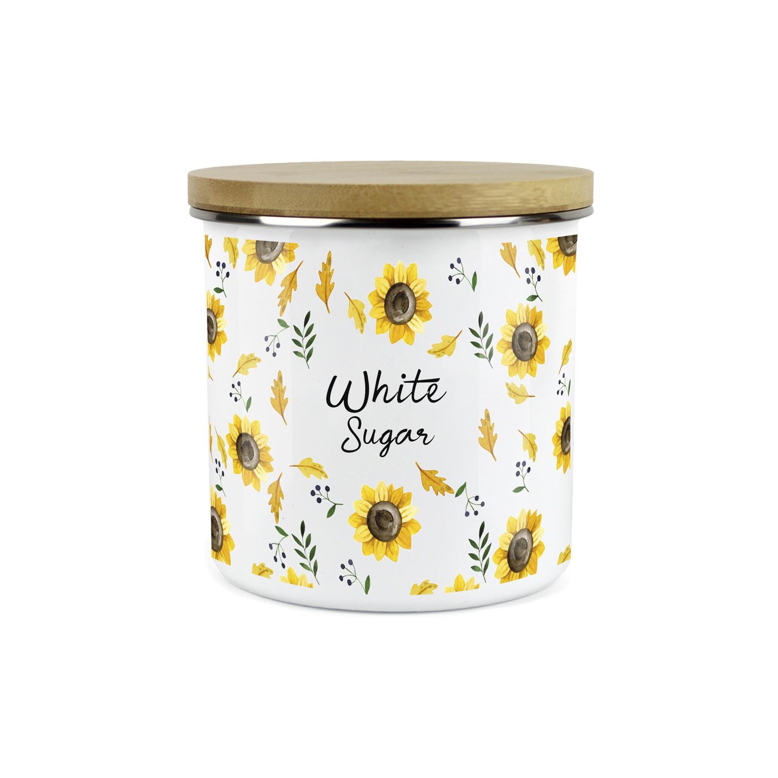 White Sugar Storage Canister - Sunflowers Yellow Kitchen Storage Jar