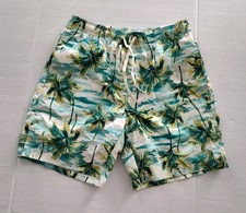 Old Navy Palm Tree Swim Trunks Mens Sz S Green Blue w Pockets 7" Inseam Read 
