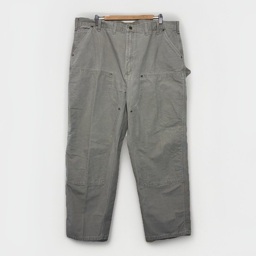 Carhartt Double Knee Pants Mens 43x32 Tan Made In USA Carpenter B136 Duck Canvas - Picture 2 of 23