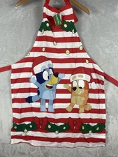 NWT Christmas Holiday Kitchen Apron Bluey Bingo Red White Sleigh Bell Bistro NEW