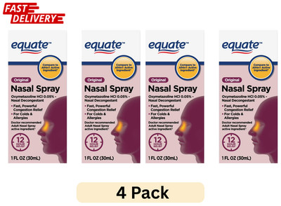 (4 pack) Equate Original 12 Hour Nasal Spray, Max Strength, 1 Fluid Ounce