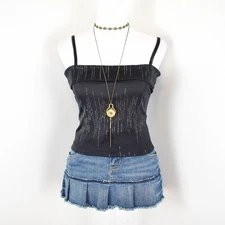 VTG 00s Y2K Next Era Black w/ Silver Glitter Cropped Tank Top Sz Junior's M