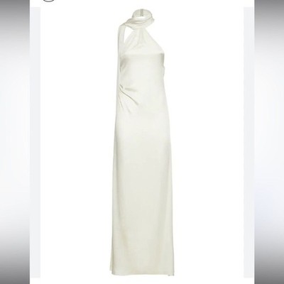 JONATHAN SIMKHAI Vittoria Gown Dress Ivory Satin Halter Neck Open Back NWT