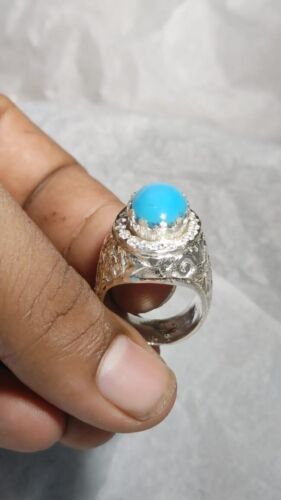 Natural Feroza Ring Mens Turquoise Ring Feroza Stone Ring Sterling Silver 925 - Picture 8 of 11