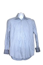 Robert Graham Blue White Check Long Sleeve Flip Cuff Dress Shirt Mens Sz 33 15.5