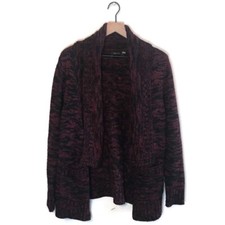 Dex Wool Marbled Black Pink Chunky Knit Open Front Cardigan Women’s size Medium