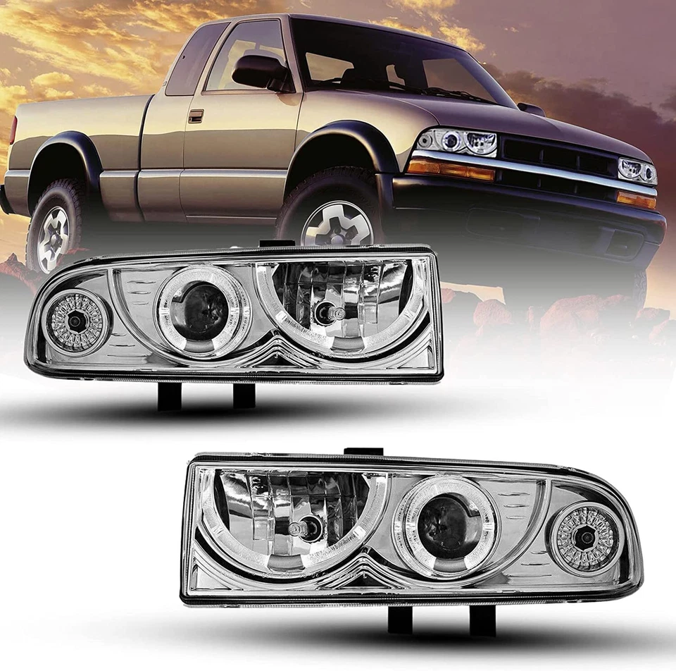 Faros proyectores halo negros lentes transparentes cromados para Chevy S10 Blazer 1998-2004 Foto 2 de 4