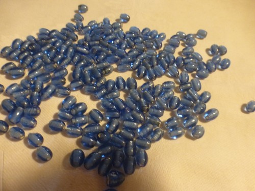 lot de 200 PERLES en verre vintage artisanale bleu olive ovale - Imagen 2 de 3