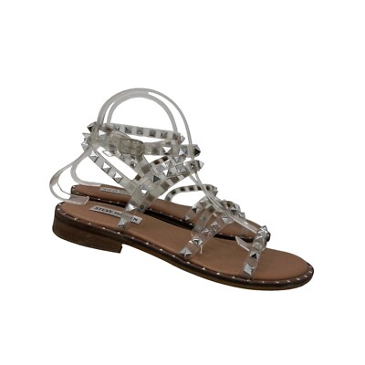 Steve Madden Travel Strappy Studded Flat Sandal Womens Clear
