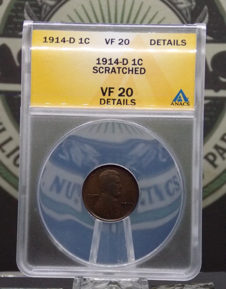 1914 "D" Lincoln WHEAT Cent 1c ANACS VF20 Details #185 Very Fine *KEY* ECC&C Inc - Image 3 of 4