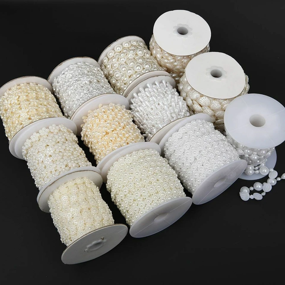 2 Yard Flatback Beads Chain Trim Sew On Abs Ivory White Imitation Pearl Plastic - Image 4 of 4