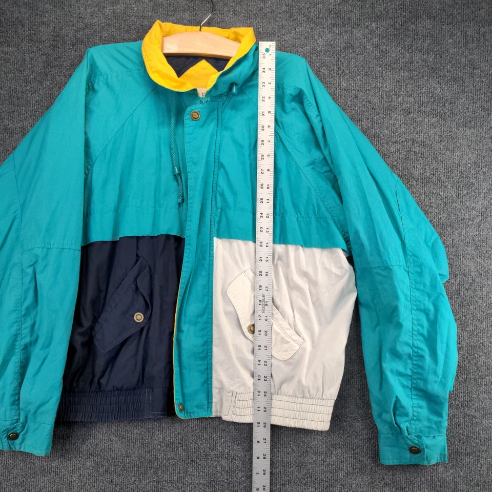 Abrigo Chaqueta Cortavientos Merona Vintage Talla L Azul Blanco Color Bloque Foto 3 de 4
