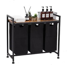 3-Section Laundry Hamper Organizer With Pull-Out  Removable Bags  Top Shelf