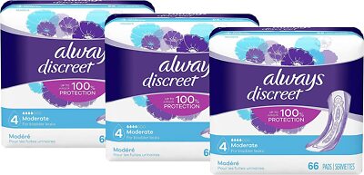 Always Discreet Incontinence & Postpartum Pads Moderate 198 ct (3 Packs of 66) 