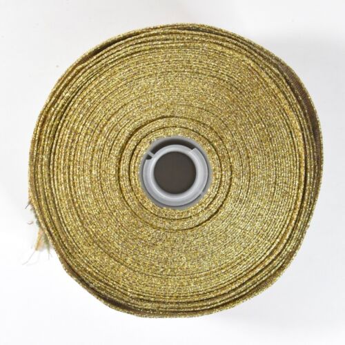 Christmas Wired Ribbon 2.5" Wide Gold Sparkles Pine Cones Holiday Craft - Picture 4 of 4