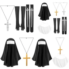 Cotton Scarf Performance Suit Priest,Cross Headdress Nun Tube Stockings Gloves 