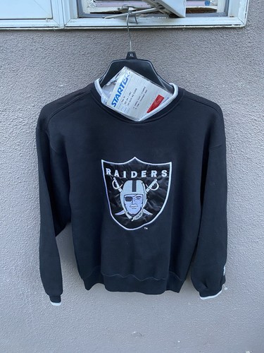 Vintage Starter Oakland Raiders Crewneck Sweatshirt Size L Large Black SAMPLE - 第 1/13 張圖片
