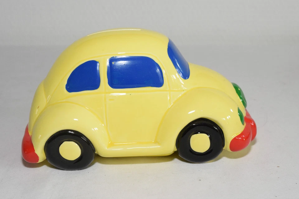 MONEYBOX SALVADANAIO CERAMICA VW VOLKSWAGEN BEETLE KAFER GIALLO QUASI COME NUOVO - Immagine 4 di 4