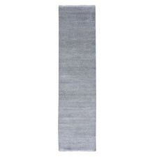 2'7" x 10' Gray Wool and Silk Hand Knotted Modern Grass Design Runner Rug R79139