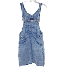 Squeeze Skirt Bib Overalls Blue Jean Med Denim Ice Aged Wash Skirtalls Vtg 80s