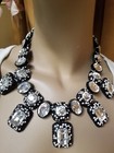 WOW! New Clear Crystal Glass Black Matching NECKLACE + Pierced EARRINGS SET  — photo 3
