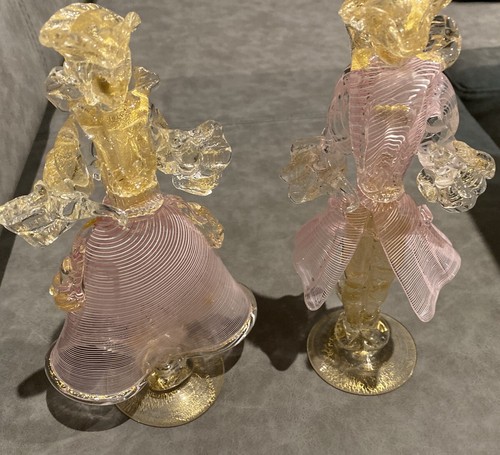 VINTAGE MURANOLATTICINO Hand Blown Dancing Couple -Pink, White And Gold Rare - Picture 9 of 13