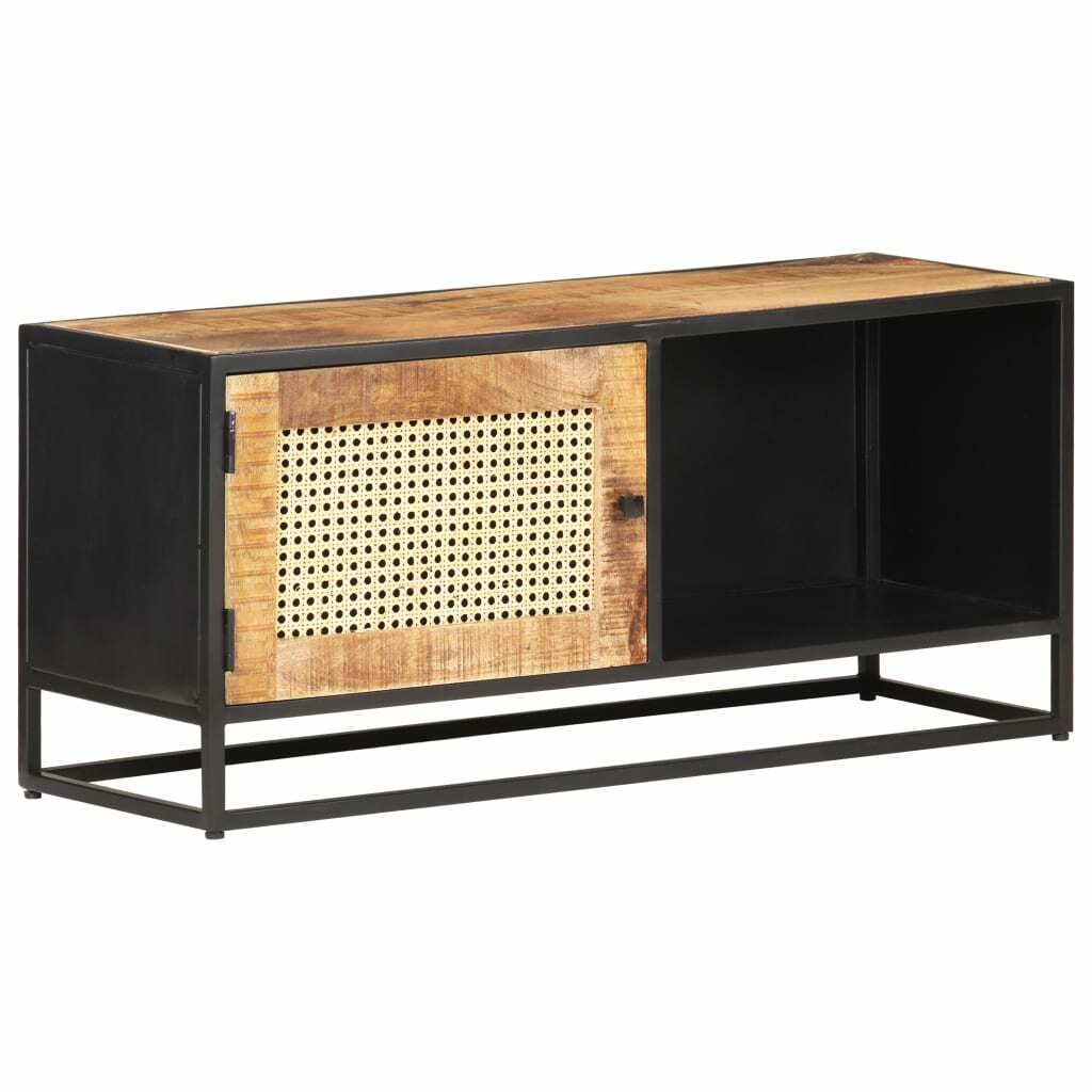 TV Stand 35.4"x11.8"x15.7" Rough Mango Wood and Natural Cane vidaXL