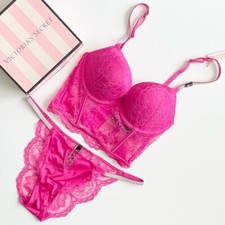 32C MEDIUM Victoria  s Secret Bombshell pink bling bra set cheeky panties