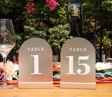 Frosted Wedding Table Numbers 110 With Wooden Stands 5x7" Acrylic Signs And Hold