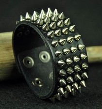 4 Row Rivet Rock Punk Sharp Metal Studded Leather Wrap Wristband Bracelet Cuff