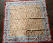 Unbranded Silky Acetate Scarf Red Blue Orange White Squares Stripes Vtg 26in Sq