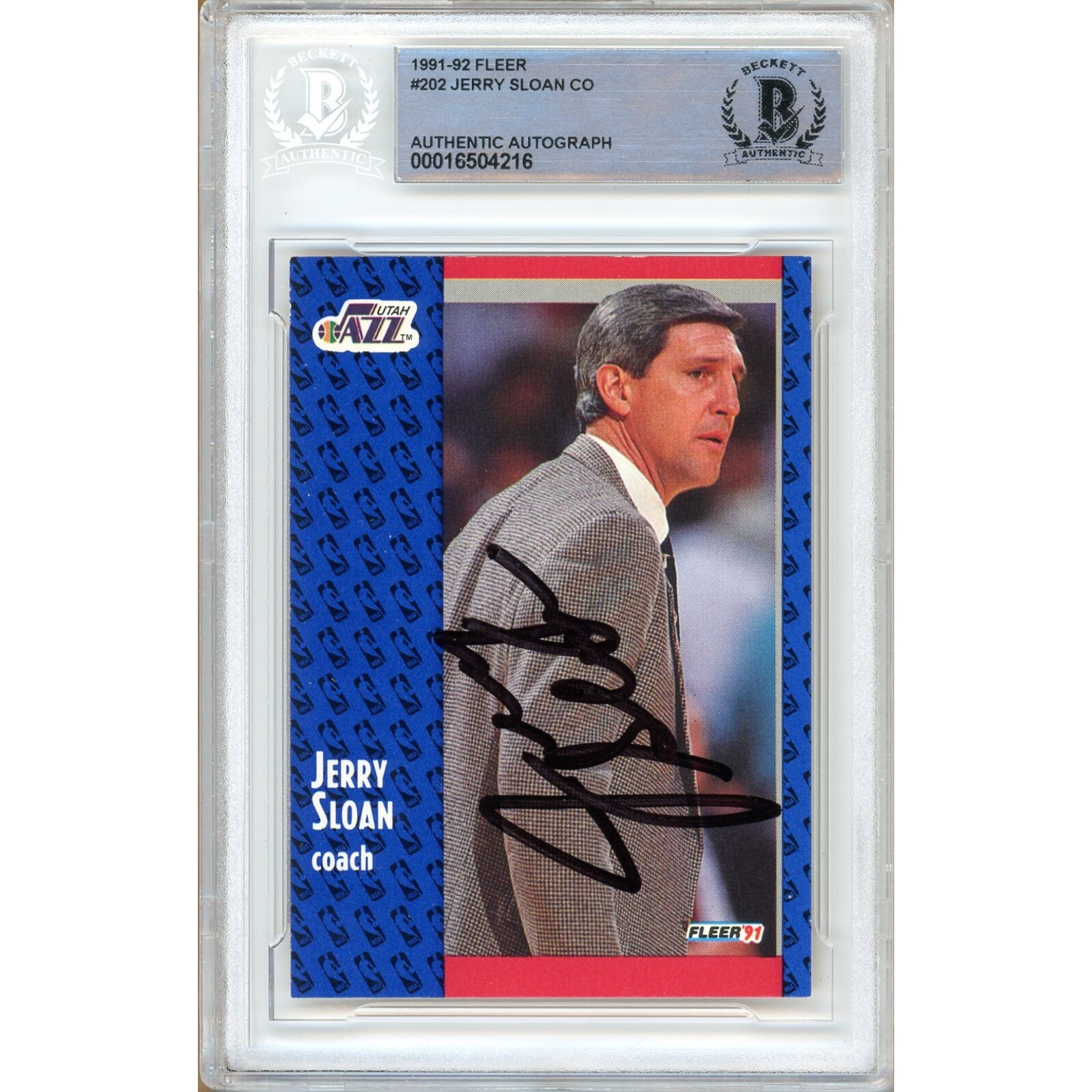Jerry Sloan Utah Jazz Auto 1991-92 Fleer BAS Auth Slab Autograph Collectibles